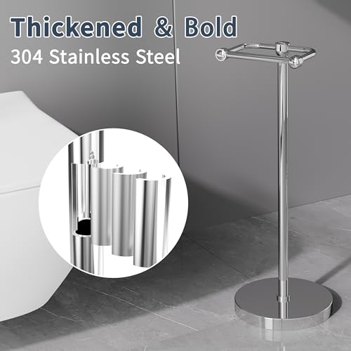 RARXTR Toilet Paper Holder Stand, Post Pivoting Design Free Standing Toilet Paper Holder, SUS304 Stainless Steel Toilet Paper Roll Holder, Heavy Stable Base (Chrome) - color: Chrome, size: Free Standing