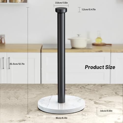 VEHHE Marble Paper Towel Holder for Kitchen Countertop, Standing Paper Towel Stand with Weighted Base & EVA Non-Slip Pad, for Bathroom or Kitchen (Black) - color: Marble Base | Black