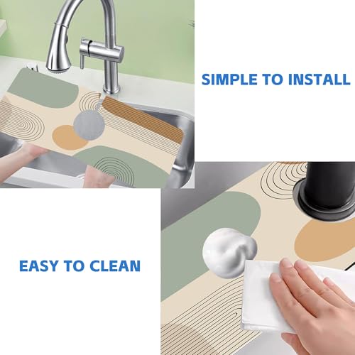 Abstract Minimalistic Geometric Kitchen Sink Splash Guard Mat Absorbent Fast Drying Mat Faucet Draining Mat Sink Splash Guard Behind Faucet Drip Catcher for Kitchen Bathroom 5.5"×15" - size: 5.5" x 15"