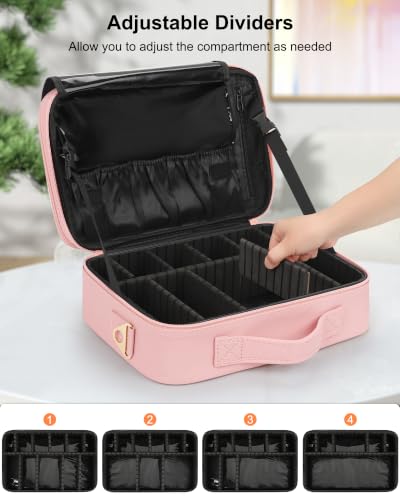 Relavel Travel Makeup Train Case Makeup Cosmetic Case Organizer Portable Artist Storage Bag with Adjustable Dividers for Cosmetics Makeup Brushes Toiletry Jewelry Digital Accessories - color: Pink, size: Medium