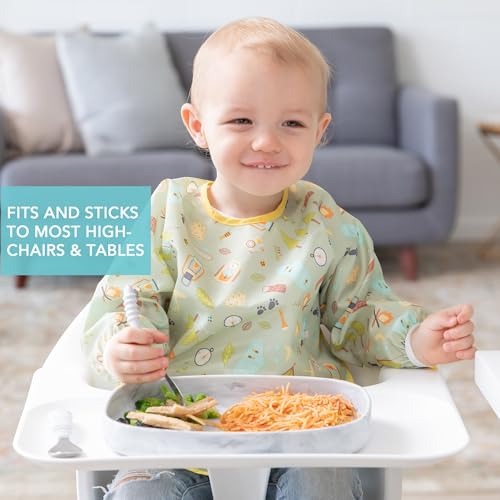 Bumkins Toddler and Baby Suction Plate, Silicone Grip Dish Large Tray for Big Kids, Fits Most Highchairs, Essential Children Feeding Supplies, Non Skid Sticky Bottom, Platinum Silicone, Marble - color: A6 Marble-GT