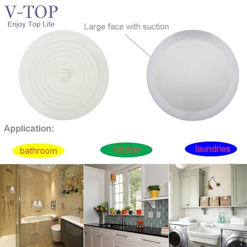 Shower Drain Hair Catcher Tub Stopper, V-TOP Drain Cover for Shower to Catcher Hair, Silicone Bathtub Drain Plug Suit for Bathroom Kitchen and Laundry, 4 Pack - color: 6" White & Gray & Green & Pink