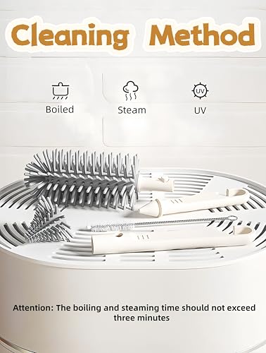 6-in-1 Baby Bottle Brush Set with Nipple Brush, Silicone Bottle Brush,Straw Brush, Soap Dispenser, Drying Rack, Portable Travel Cleaning Kit for Newborn Care with Baby Essential