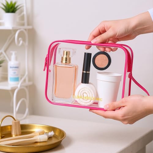 Icramsy Clear Makeup Bag,2 Pack TSA Approved Toiletry Bag Travel Toiletry Bag Hanging Makeup Cosmetic bag for Women Men (ROSY) - color: ROSY