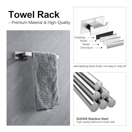 4-Pieces Bathroom Hardware Accessories Set, Towel Rack Towel Bar Toilet Paper Holder Towel Hook Self Adhesive Stainless Steel Towel Rack Set for Bathroom Wall Mounted, Brushed Nickel, 16 Inch - color: Brushed Nickel Self-adhesive, size: 16inch