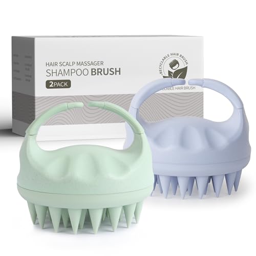 Sndyi 2 PCS Scalp Massager Shampoo Brush, Scalp Scrubber with Soft Silicone Bristles, Scalp Exfoliator for Dandruff Removal, Scalp Massager for Hair Growth, Wet Dry Hair Brush for Scalp Care - color: Green & Sky Blue