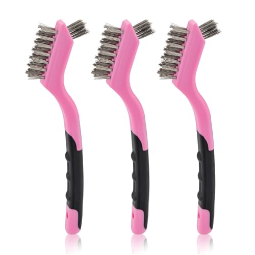 MAXMAN Wire Brush Set 3-Pack, Small Wire Brushes for Cleaning, Rust Remover, Dirt Cleaner, Metal Brush, Paint Scrubbing, 7" Deep Clean Detailing Tools, Stainless Steel Bristles, Pink. - style: 3 PCS Stainless Steel Bristles Pink