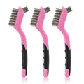 MAXMAN Wire Brush Set 3-Pack, Small Wire Brushes for Cleaning, Rust Remover, Dirt Cleaner, Metal Brush, Paint Scrubbing, 7" Deep Clean Detailing Tools, Stainless Steel Bristles, Pink. - style: 3 PCS Stainless Steel Bristles Pink