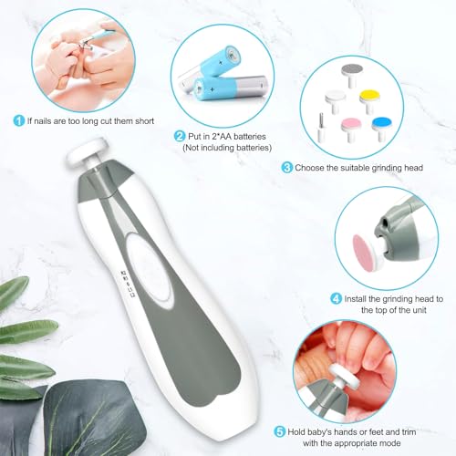 Qunlions life Baby Nail Trimmer Electric, 6 in 1 Baby Nail File Clippers Infant Grooming Kit Manicure Set with Replacement Pads for Toddler or Adults, Grey - color: Grey Nail Trimmer