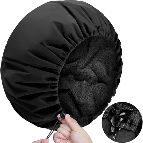 Sheomern Adjustable Shower Cap with Terry Cloth Lining, Dual Waterproof Shower Cap Reusable for Women Men Large Hair Cap for Shower Double Layer Soft Bath Cap for Braids, Long Hair, Locs, Dreadlocks - color: Black, size: Large