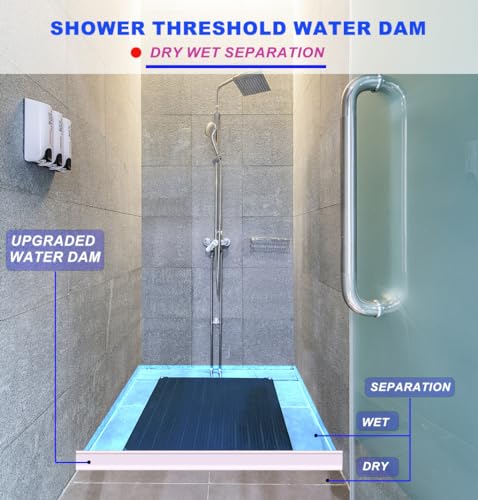 3.15" High- Shower Threshold Water Dam,39 Inch New Shower Dam - Collapsible Shower Water Dam,Shower Splash Guard Water Dam Barrier for Wet and Dry Separation - style: 39“ White