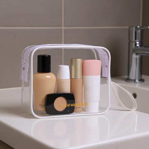 Icramsy Clear Makeup Bag,2 Pack TSA Approved Toiletry Bag Travel Toiletry Bag Hanging Makeup Cosmetic bag for Women Men (White) - color: White