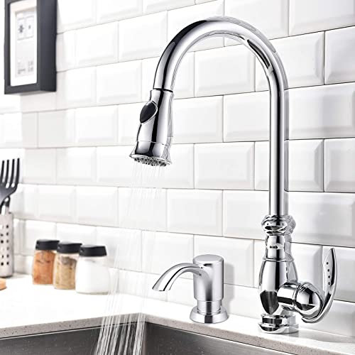 SAMODRA Built in Kitchen Sink Soap Dispenser (Chrome) with 12 oz Large PET Lotion Bottle, Refill from Top - color: Chrome, style: 12 oz Bottle