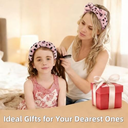 7 Pcs Spa Set, Facial Headband and Wristband Set, Skincare Accessories, College Style Girl Idea Gifts, Hair Accessories for Women and Girls（Leopard Print Pink） - color: Leopard Print Pink