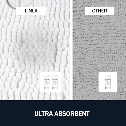 LINLA 3 Pieces Bathroom Rug Set, Absorbent Non Slip Chenille Bath mat, Thick Plush Chenille Carpet Mats Set,Washable Dry Quickly with U-Shaped Toilet Mat for Tub, Shower（White） - color: White