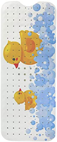 Kids Bath Mat 40x16 – Non-Slip Tub Bathmat Duck Print with Suction Cups & Drain Holes for Safe, Fun Bathtub Bath Time for Toddlers (40x16 Duck) - color: Duck Print