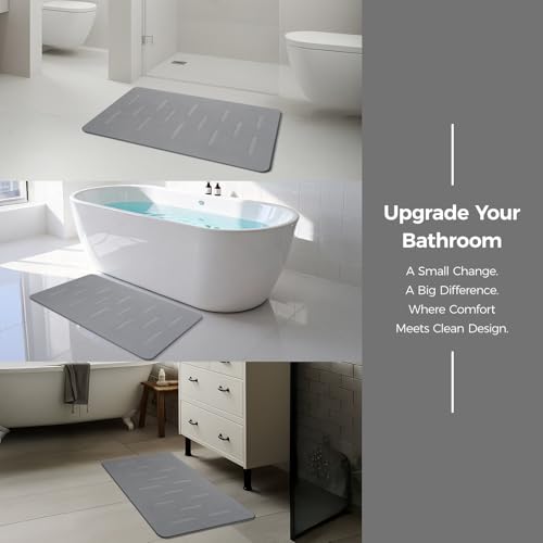 Large Stone Bath Mat 2 Pack, 31.5'' x 19.7'' Quick Drying Diatomaceous Earth Mat Large, Super Absorbent, Non Slip Diatomite Stone Bath Rugs for Bathroom, Easy to Clean (Light Grey) - color: Light Grey