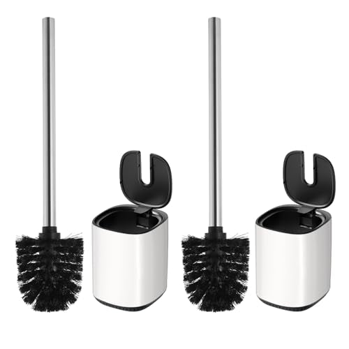 Toilet Brush and Holder Set Toilet Bowl Brush Stainless Steel Automatic Open lid Toilet Bowl Cleaner Brush Set Toilet Scrubber Kit Toilet Cleaning Brush for Bathroom - color: White
