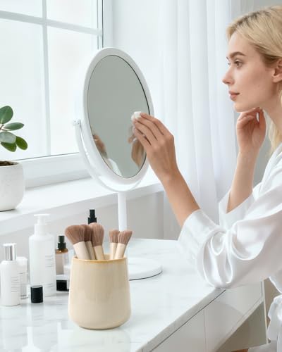 BosilunLife Bathroom Toothbrush Holder - Ceramic Toothbrush Cup Holder 13Oz Greige Toothbrush Holder for Bathroom Toothbrush and Toothpaste Holder for Bathroom Vanity Countertop, Ideal for Home, Hotel - color: Greige-rb, size: rounded base