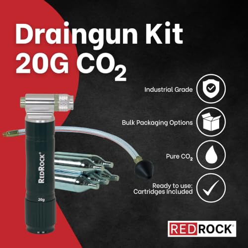RedRock Gallo Drain Gun AC Drain Line Cleaner Tool, HVAC Air Conditioner Condensate Blaster Cleaning Kit with Flexible Hose Pipe, Includes 5 Unthreaded CO2 Cartridges, 20 Grams - color: Green