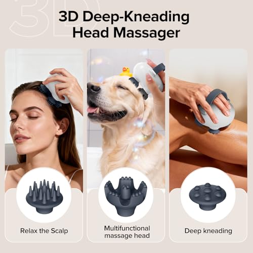 Head Massager Scalp, Scalp Massager, Portable Head Massager, Waterproof Scalp Massager with Tangle-Resistant Design, with 12 Massage Heads & 3 Modes, Heartfelt Mothers Day Gifts for Mom - color: Moonlight White