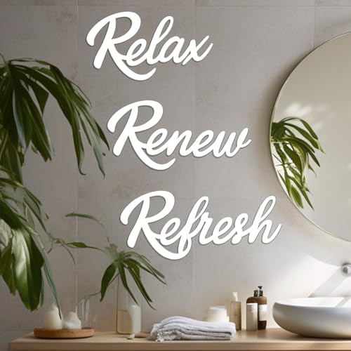 3 Pieces Bathroom Decor White Wooden Bath Room Sign Bathroom Wall Art Farmhouse Relax Renew Refresh Sign (White-large) - color: White-large