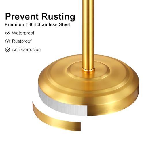Gold Toilet Paper Holder Free Standing, 25" H 304 Stainless Steel Toilet Paper Stand for Bathroom，Weighted Base Floor Tissue Roll Holder,Toilet Roll Stand - color: Gold