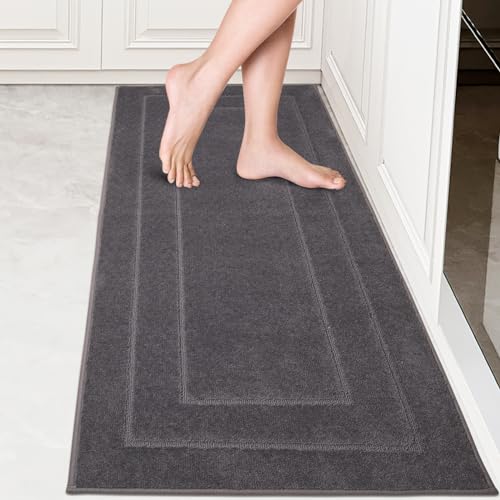 PURRUGS Machine Washable Kitchen Runner Rug 24" x 59", Non-Slip/Skid Hallway Runner Rug, Super Absorbent Soft Area Rug for Kitchen, Hallway & Laundry, Grey - color: Grey, size: 24" X 59"