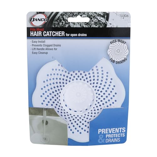 Danco Bathtub Drain Hair Catcher with in-Drain Basket and Strainer Pegs, fits 1.8″ Tub Drains, Protects Drains from Clogs, White, (10306) - size: 1-Pack In-Drain