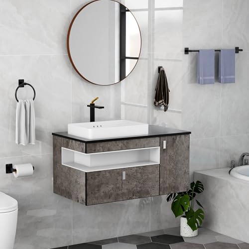 KLJKPA 8-Piece Black Bathroom Hardware Set, 24 inch Towel Bar | Towel Racks for Bathroom Accessories Set, Robe Towel Hooks, Toilet Paper Holder Wall Mounted - color: Black (8 Piece), size: 24 inch