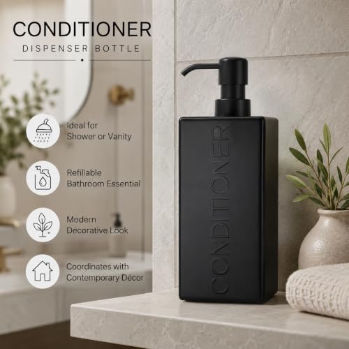 Rectangular Resin Dispenser Premium Bathroom Shampoo Conditioner Body Wash Bottle Modern Refillable Pump Design - color: Black