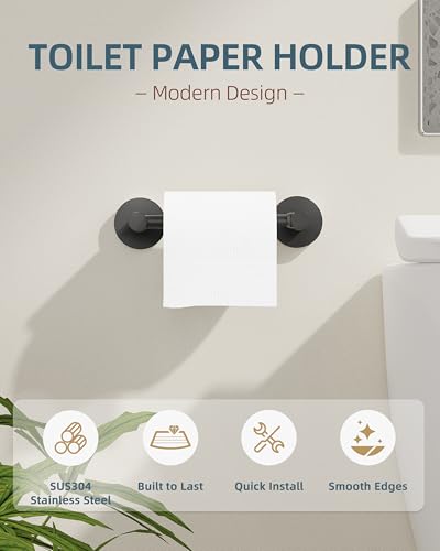 RUACQ Bathroom Toilet Paper Holder, Double Post Pivoting Wall Mounted Toilet Paper Holders, Stainless Steel and Zinc Alloy Bathroom Tissue Holder(Matte Black) - color: Matte Black, size: Wall Mounted