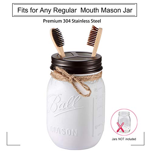 Mason Jar Bathroom Accessories Set(4pcs)- Jars Not Included - Foaming Soap Dispenser,Toothbrush Holder, and Apothecary Storage Jars Lids -Rustic Farmhouse Decor,Brown - color: Bronze, size: 4 Regular Mouth