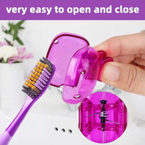 Hxezoc 4 Pack Toothbrush Covers Toothbrush Holders Toothbrush Protector Cap Brush Pod Case Protective Portable Plastic Clip for Household Travel, School, Camping, Bathroom, Business - color: Clear, Orange, Purple, Pink