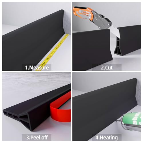 Raycity 3" High Shower Threshold Water Dam 118 IN Collapsible Shower Water Splash Guard for Curbless Shower Threshold Barrier Water Stopper for Wet and Dry Separation Bathroom and Kitchen (Black) - color: Black, style: 118 inch