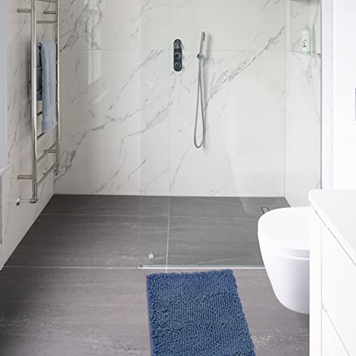 Non-Slip Bath Rug,Extra Soft Microfiber Bedroom Shag Carpet with Anti-Slip Backing,Water/Dust Absorbent Fast Dry Shower Mat,Sound Insulated Stairs Pad,Machine Washable (NavyBlue,12 x 19 Inches) - color: Navyblue, size: 12"x19"