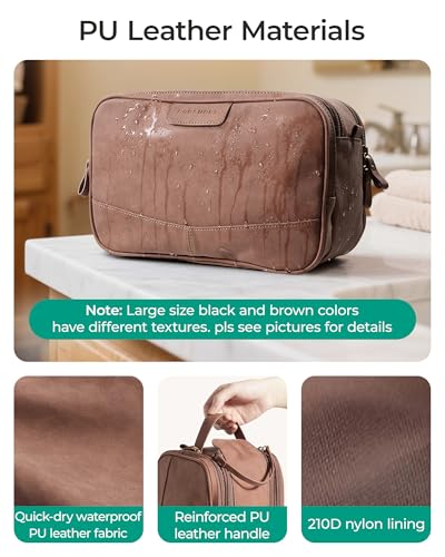 BAGSMART Large Toiletry Bag for Men, Soft Matte PU Leather Travel Bag for Toiletries, Dopp Kit Water Resistant Shaving Bag for Bathroom Shower-Dark Brown - color: Dark Brown (Soft Matte), size: Large-8L