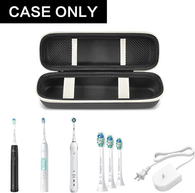 Toothbrush Travel Case Compatible with Oral-B Pro 1000 2000 3000 3500 5000 7500/ for Philips Sonicare ProtectiveClean 4100 6100 5100 6500 7500 Rechargeable Electric Toothbrush (Box Only) -White Zipper - color: Black with white zipper