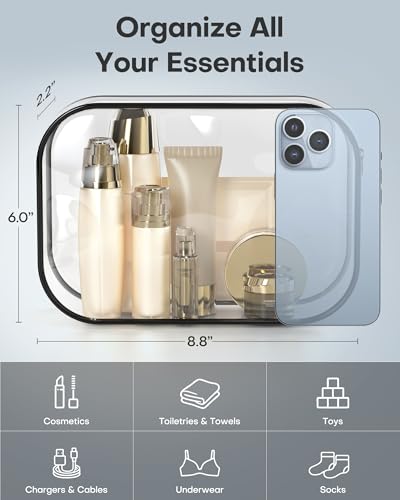 HOTOR Clear Toiletry Bag for Men & Women - TSA Approved Travel Essentials, Waterproof PVC Zippered Makeup Bag for Gym, Airplane & Daily Use, 8.8" x 6.0" x 2.2", 2 Packs - size: 2 Packs - 8.8" x 6.0" x 2.2"