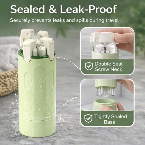 4-in-1 Travel Bottles for Toiletries, Travel Pump Bottle，Leak-Proof Shampoo Conditioner Lotion Dispenser with Pump, Compact No-Spill Toiletry Containers for Travel & Business Trips (Green) - color: Green