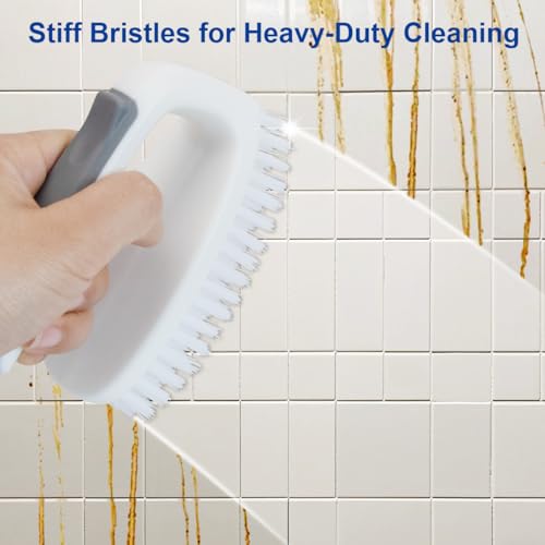 CELOX Carpet Cleaning Brush, Heavy Duty Scrub Brush with Handle, 2 Pack, White - color: White Gray