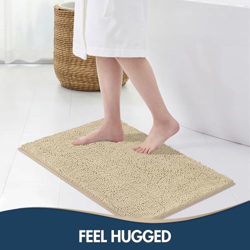 TREETONE Bathroom Rugs Sets, Thick Soft Absorbent 3 Piece Chenille Bath Rugs, Non-Slip, Dry Quickly, Machine Washable, Shaggy Mats with U-Shaped Toilet Rug for Bathroom Floor, Tub and Shower, Beige - color: Beige, size: 16"x24"+20"x32"+U Shape 20"x20"