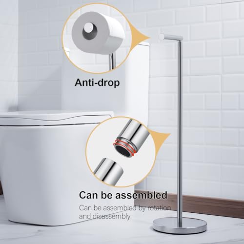 BAGNOLUX Bathroom Toilet Paper Holder Stand with Reserve, SUS304 Stainless Steel Rustproof Pedestal Tissue Roll Holder Heavy Duty, Polished Chrome - color: Polished Chrome