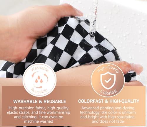 mikimini Shower Cap for Women and Girls, Elegant Chessboard Design,Double-layer Waterproof, Reusable, Washable, No Odor, Medium - size: Medium (Pack of 1)
