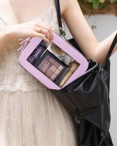 Travel Clear Makeup Bag Set, TSA Approved Cosmetic Bag Case with Zipper Portable Makeup Pouch Toiletry Bag Traveling Cosmetic Organizer Storage Bag Car Organizer Car Essentials - color: Mini+Large Purple