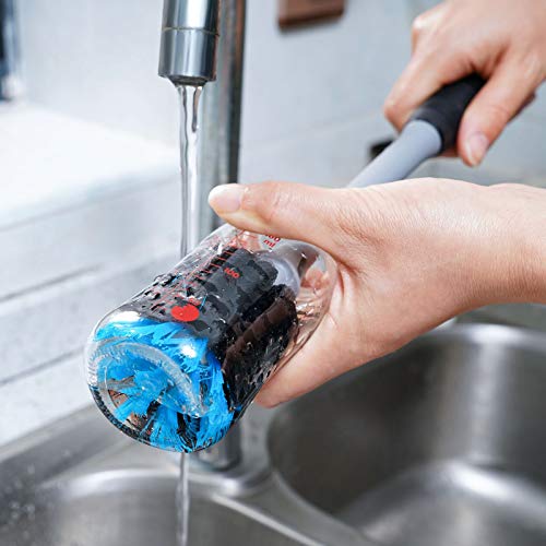 MOSOLAN 2-in-1 Water Bottle Brush and Straw Cleaner Brush, Long Handle Water Bottle Scrubbing Brush for Water Bottles, Glasswares, Mugs, Flasks, Tumblers and Kitchen Sink, Black, 2 Pack - color: Black, size: 2 Count (Pack of 1)