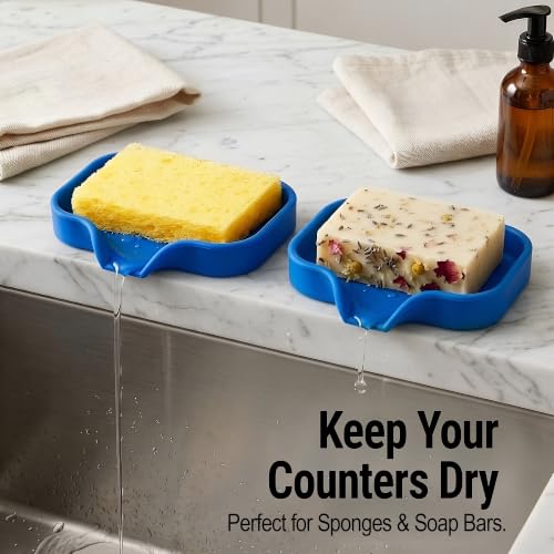 Zulay Kitchen Small Silicone Sponge Holder (4.9x3.3”) – Space-Saving Sink Organizer Tray for Sponge, Soap, Brush & More – Compact Non-Slip Dish for Kitchen & Bathroom (Turkish Sea) - color: Turkish Sea (Small), size: Small (4.9x3.3)