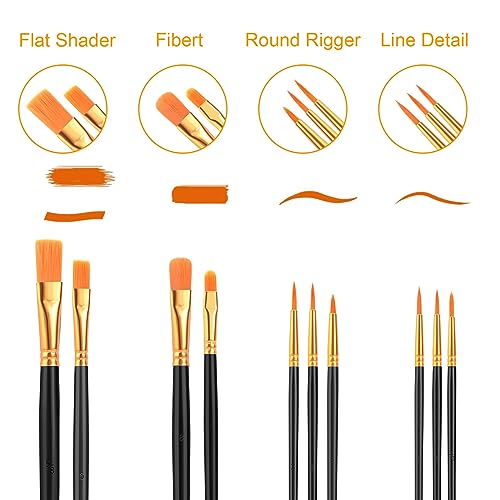 AROIC Paint Brush Set, 10 Pack 100 Pcs Acrylic Paint Brushes Artist Paint Brushes for Oil Watercolor Acrylic Face Rock Painting（Black） - size: 100pcs-black