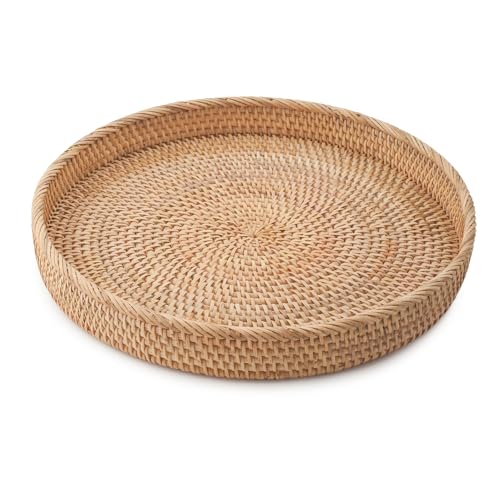 Round Rattan Tray 16" — Hand-Woven Wicker Tray for Home Decor (Natural Rattan Color) - color: Natural, size: 16"