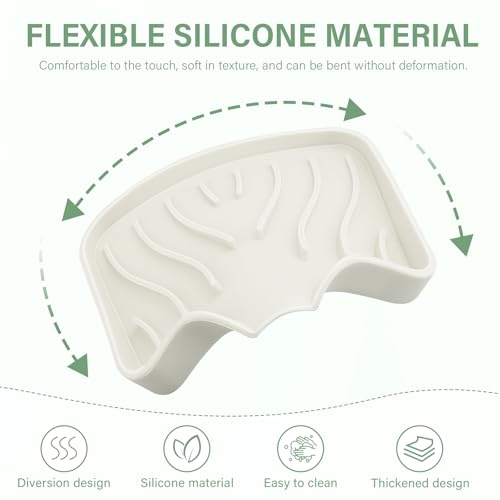 Silicone Soap Dish with Drain, SAISN Kitchen Soap Tray for Shower 2 Pack Self Draining Soap Dish Soft Bathroom Soap Holder for Kitchen Sink Flexible Portable Soap Saver, Beige - color: Beige
